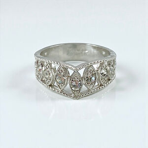 Vintage Clark & Coombs Rhodium Plated Sterling Silver Rhinestone Cocktail Ring.